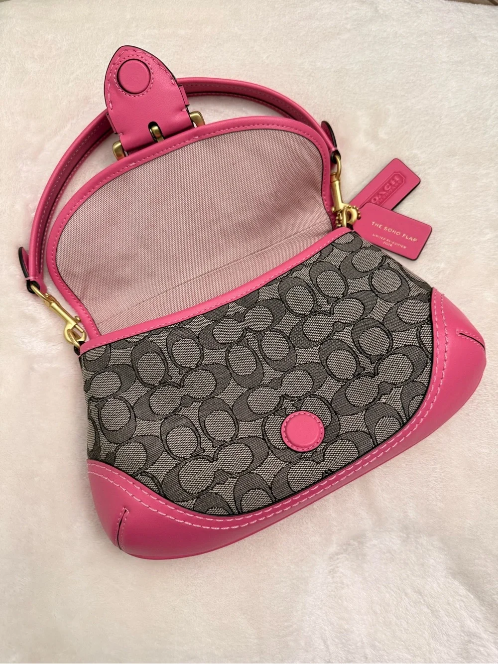 COACH Pink Soho Signature Jacquard Top Handle Shoulder Bag